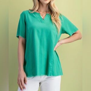 GIGIO Solid Color Linen Blend Top NWT